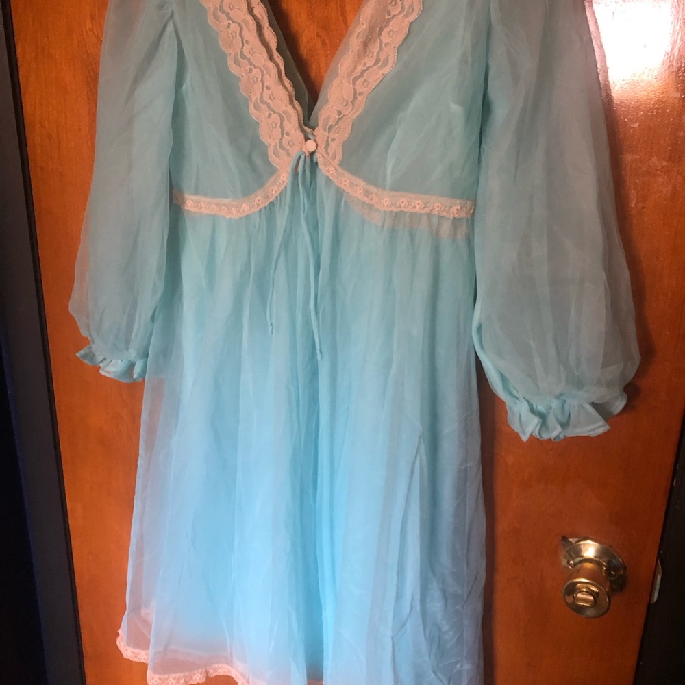 1950s peignoir set light blue two piece nightgown and robe. very good condition.